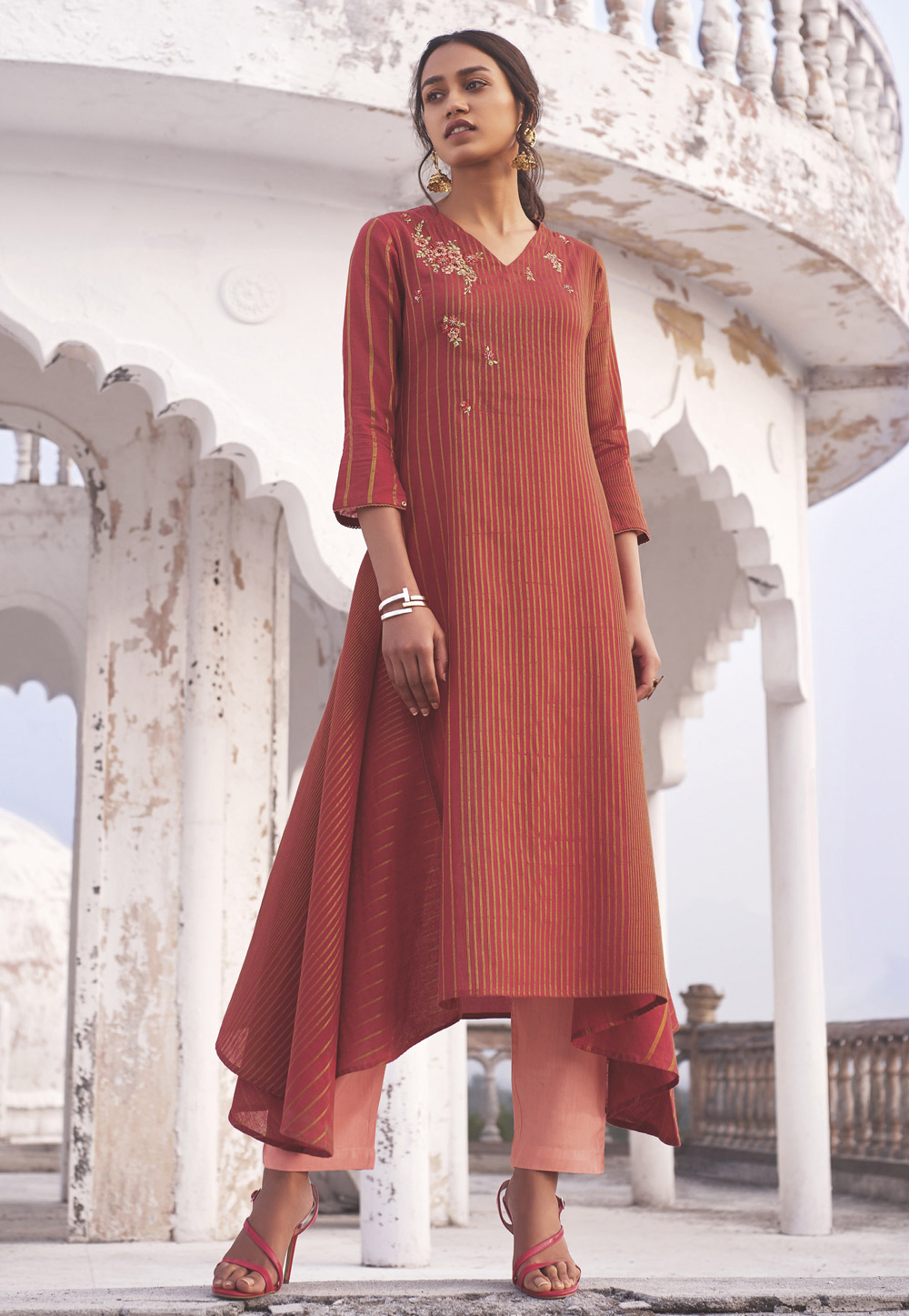 Maroon Linen Readymade Kameez With Pant 200695
