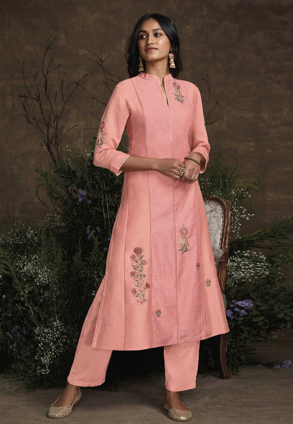 Pink Silk Readymade Pant Style Suit 200698