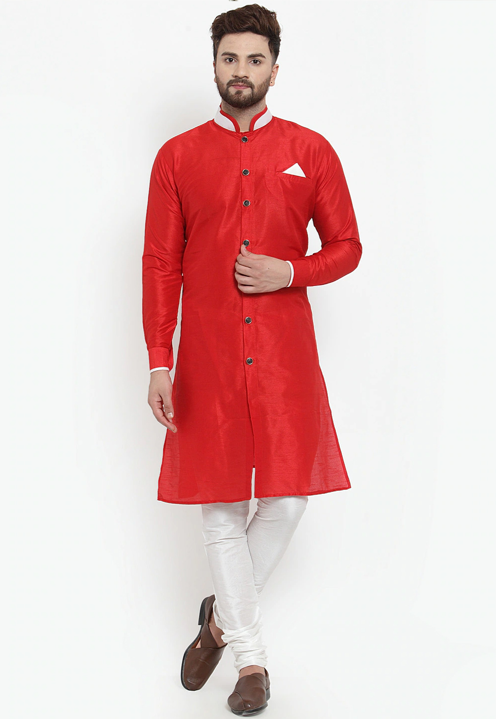 Red Banarasi Indo Western Kurta 237455