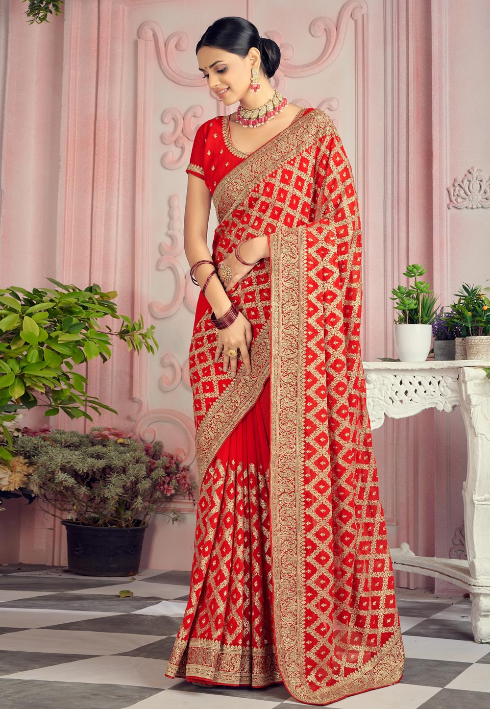 Red Georgette Saree With Blouse 248291