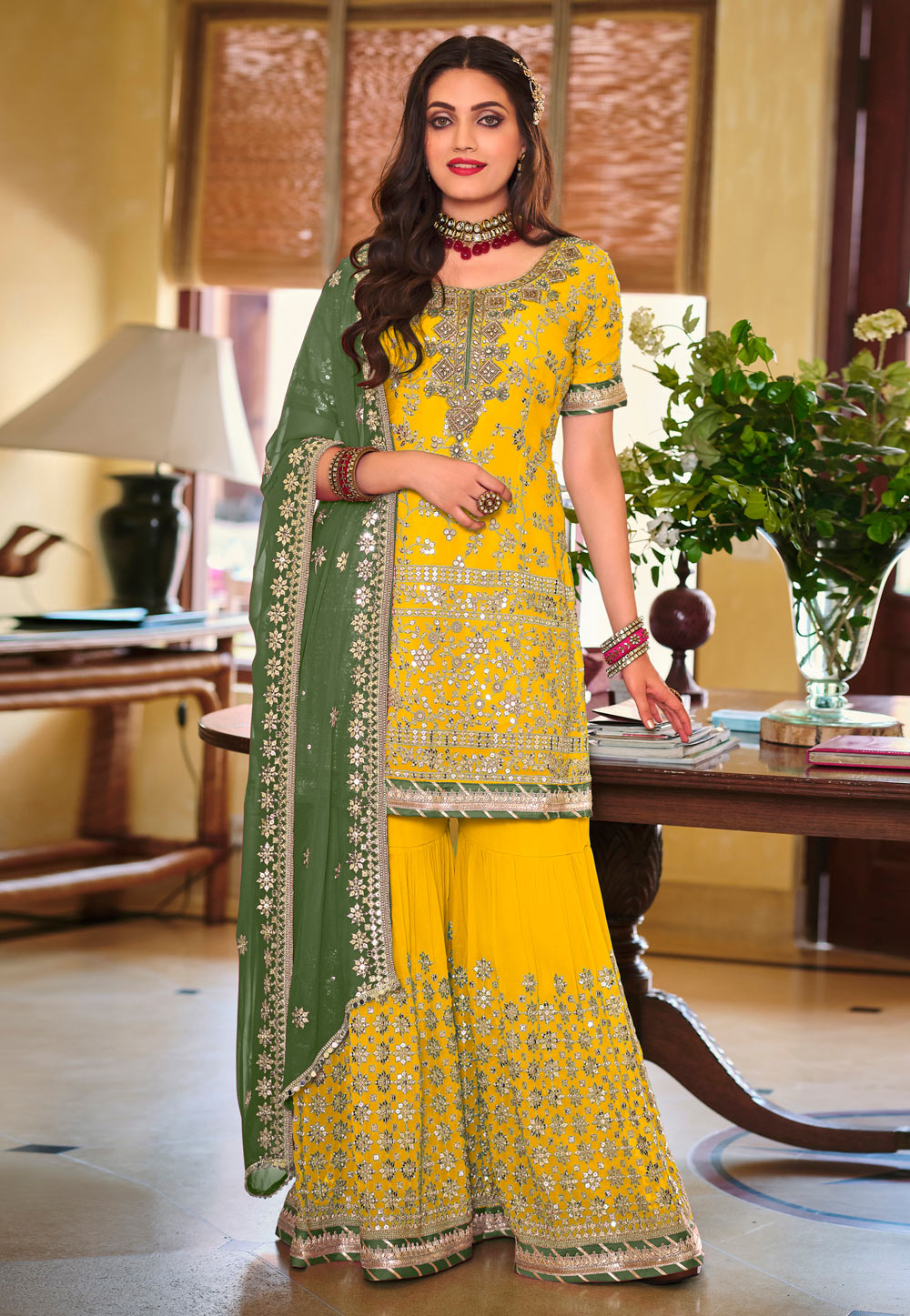 Yellow Faux Georgette Sharara Suit 244894