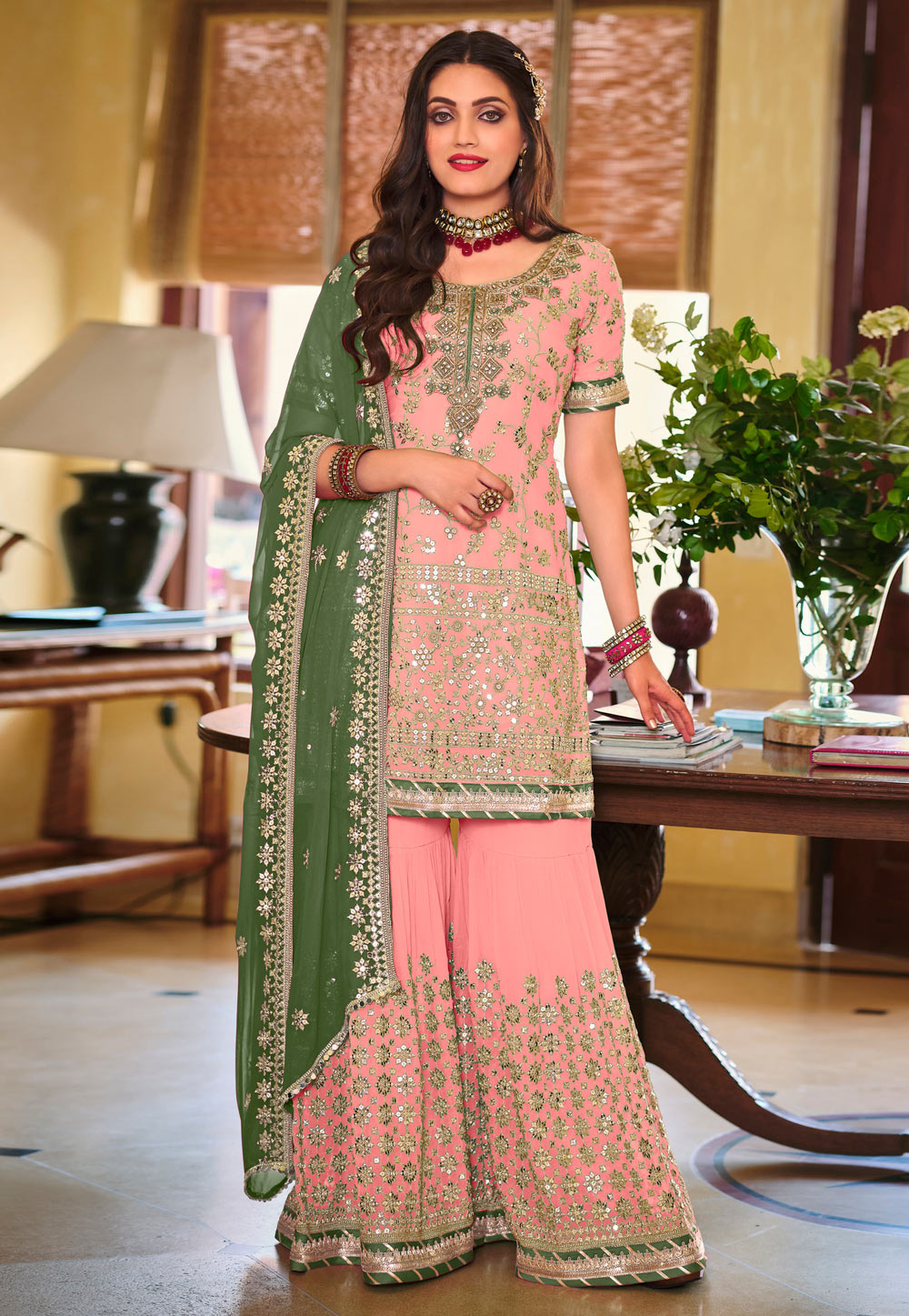 Pink Faux Georgette Sharara Suit 244898