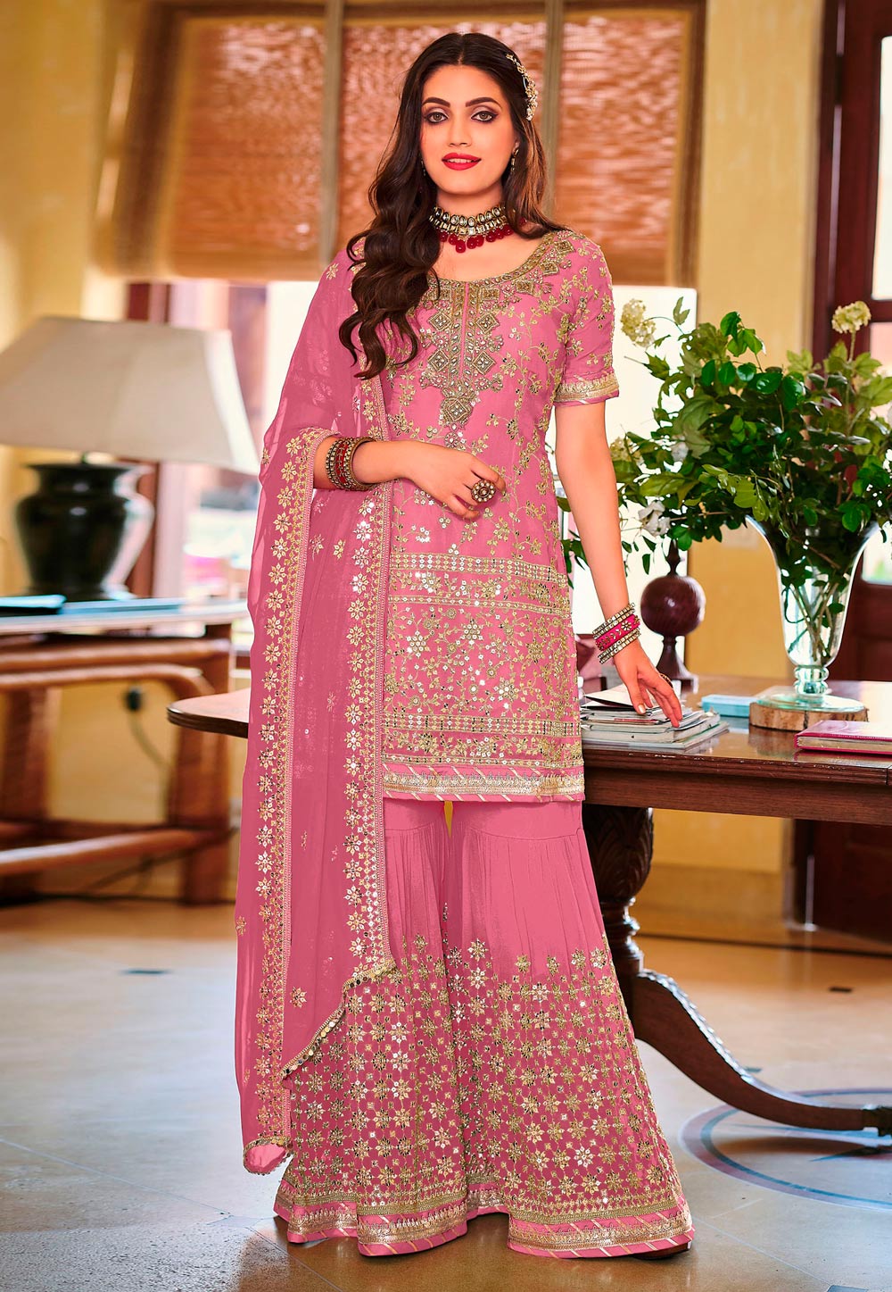 Pink Faux Georgette Pakistani Suit 254372