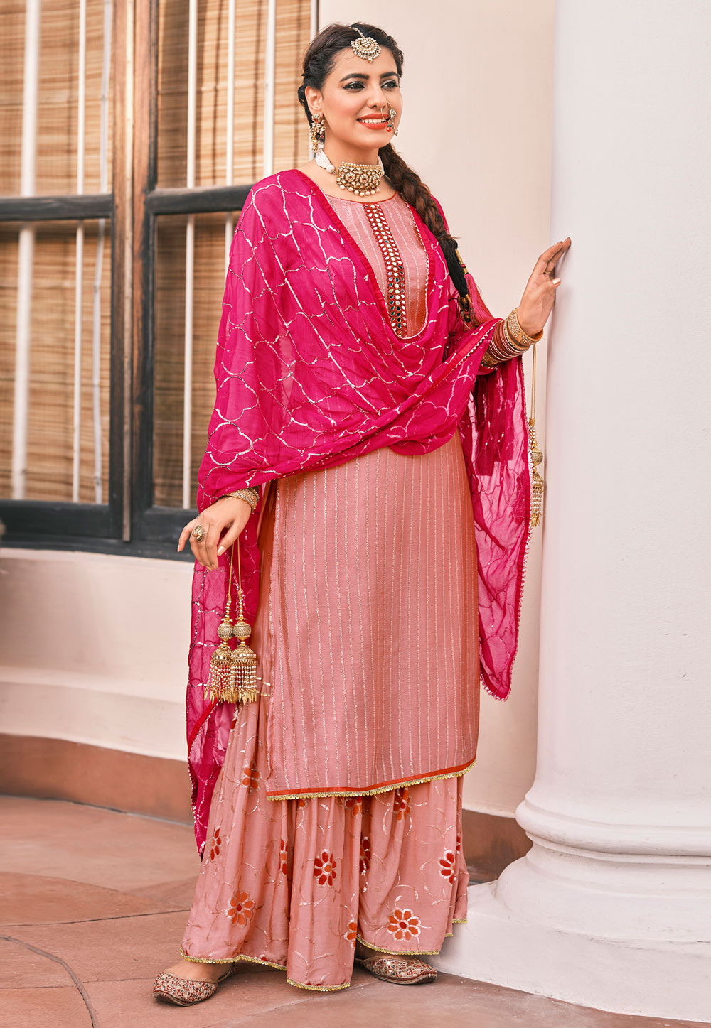 Pink Faux Georgette Kameez With Palazzo 244892