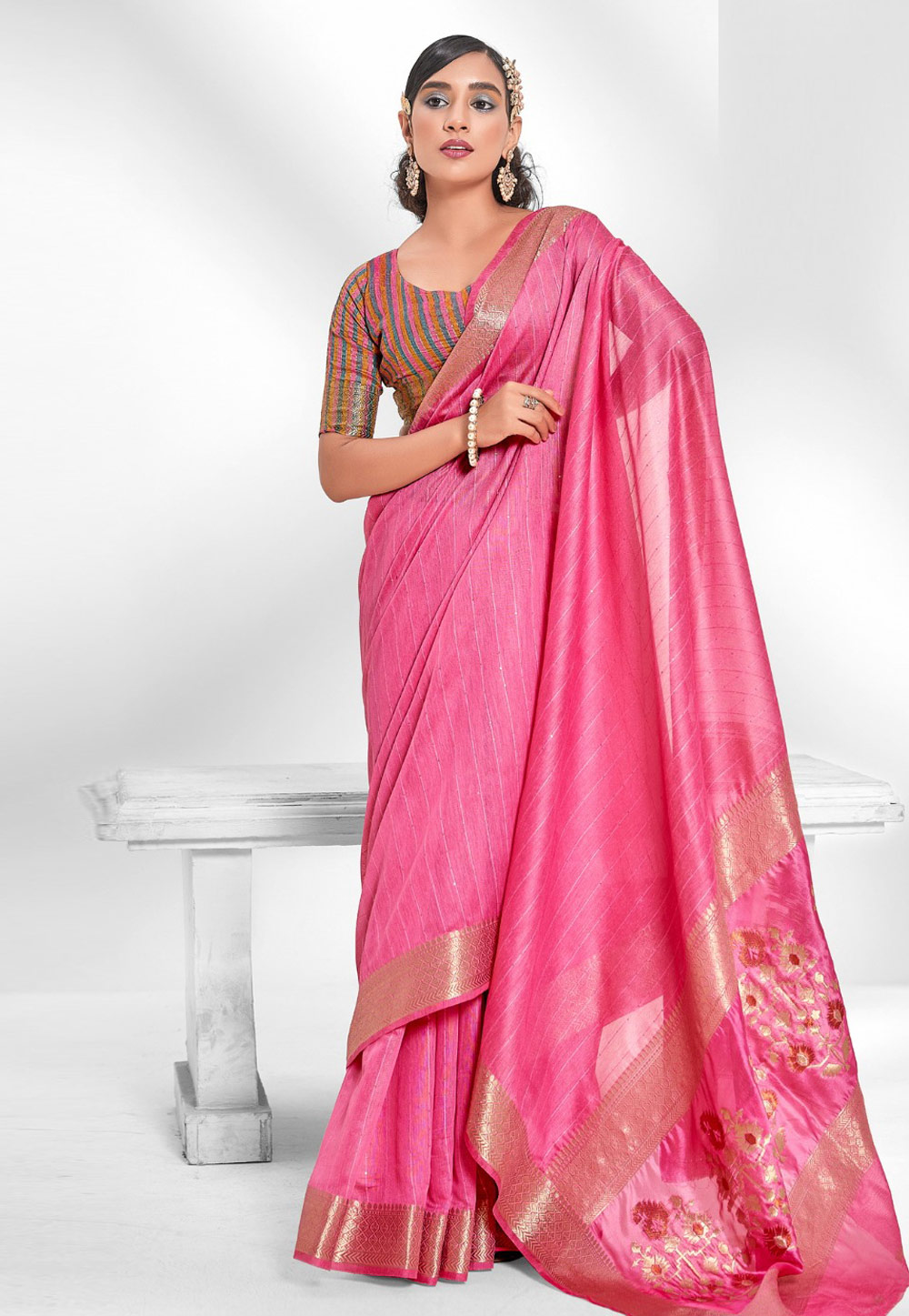 Pink Cotton Saree With Blouse 264123