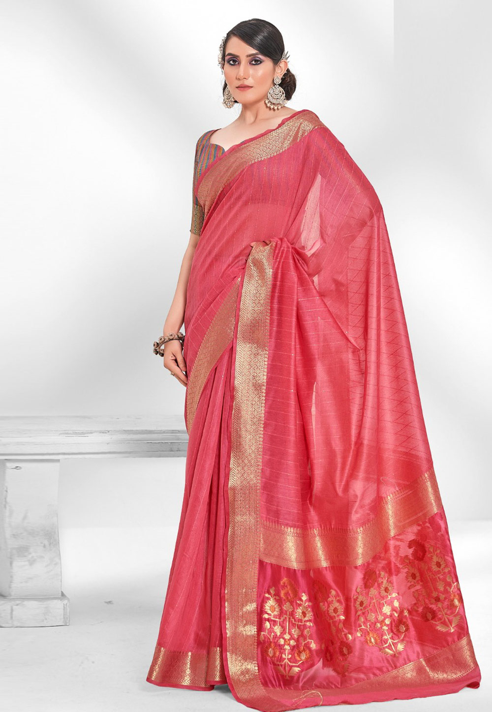 Pink Cotton Saree With Blouse 264124