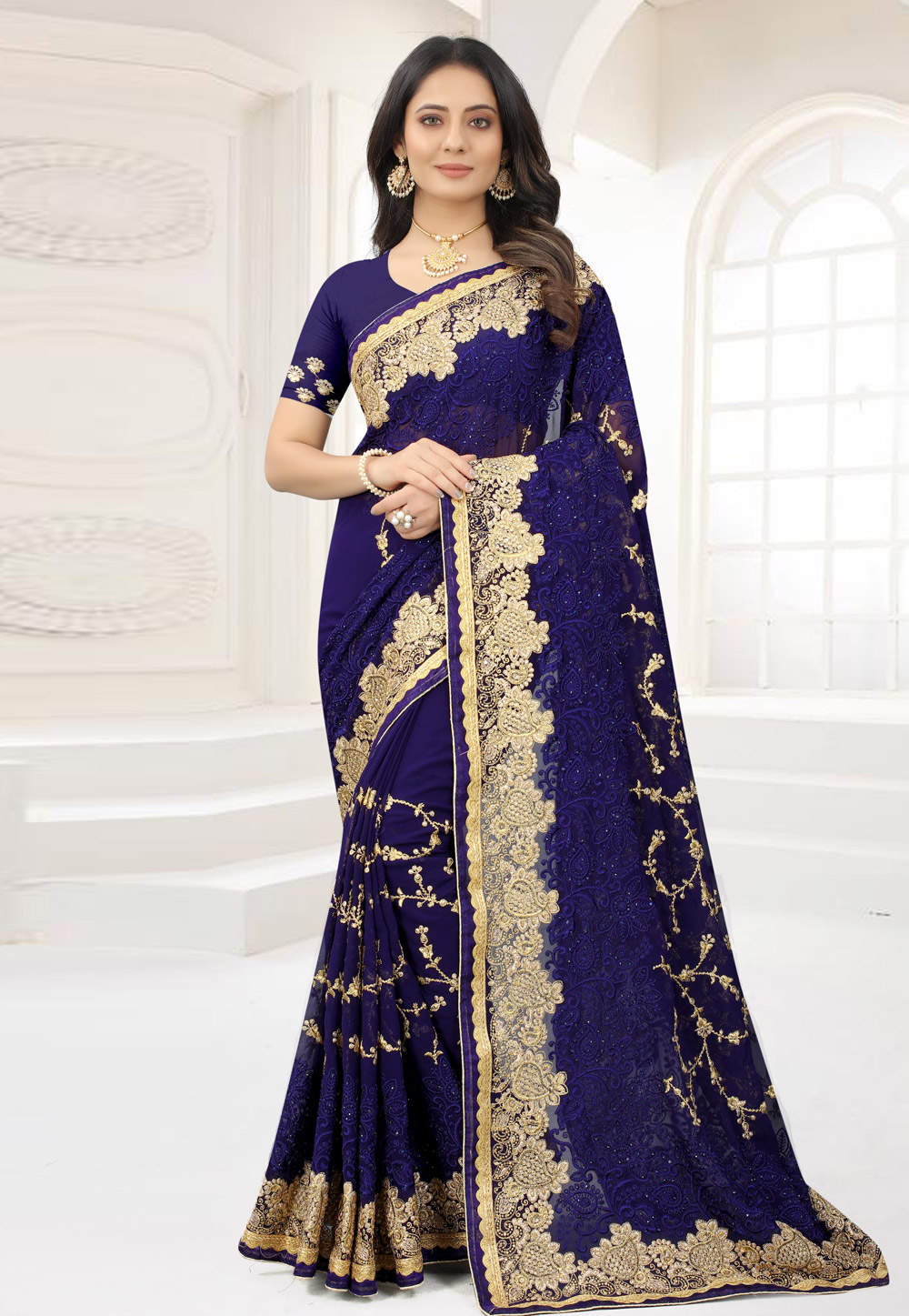 Navy Blue Georgette Saree With Blouse 248312