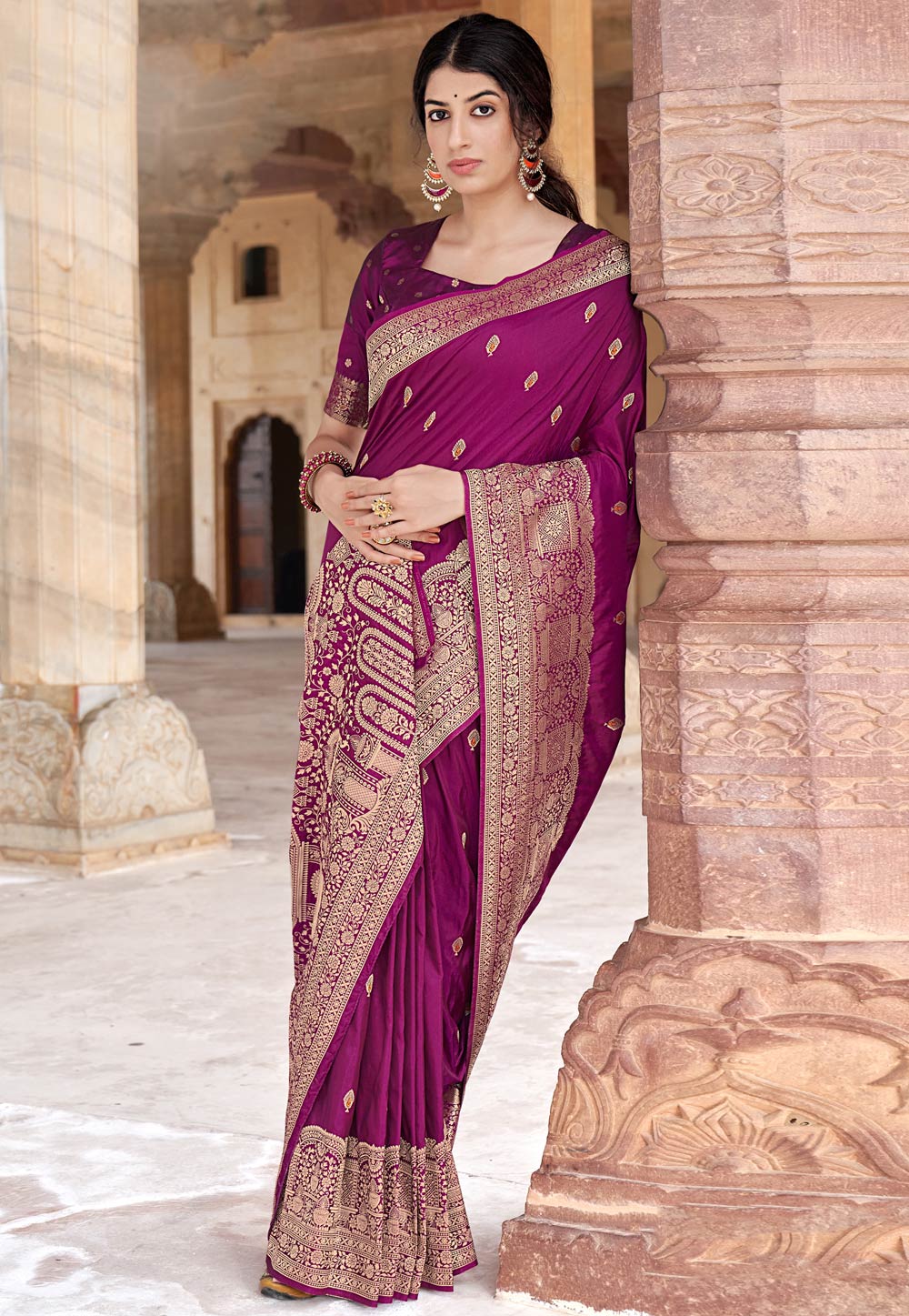 Purple Banarasi Silk Saree With Blouse 234231