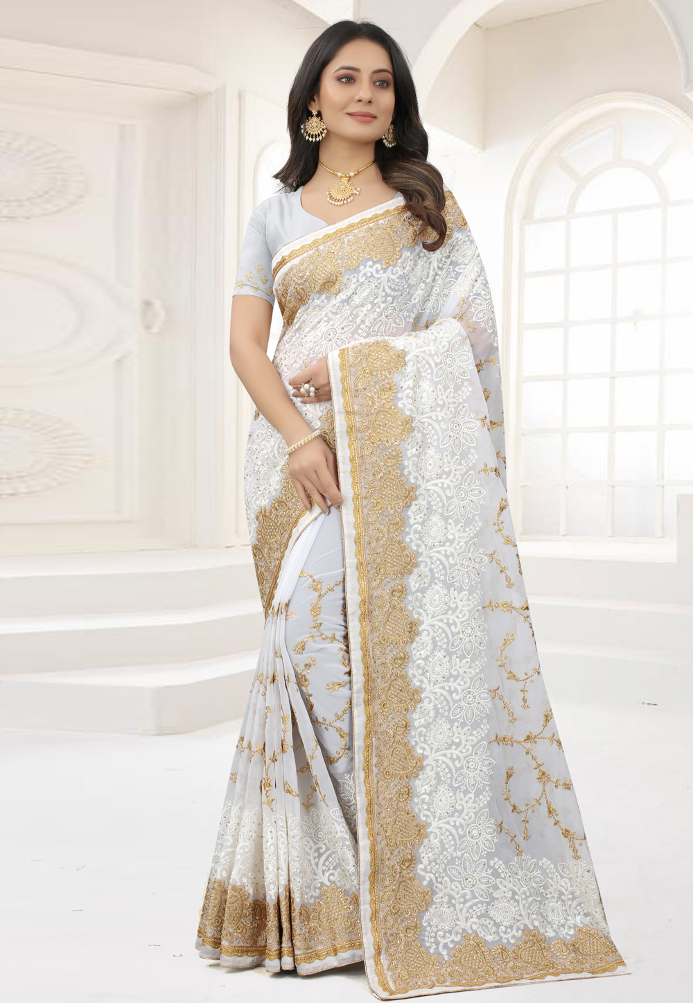 White Georgette Saree With Blouse 248313