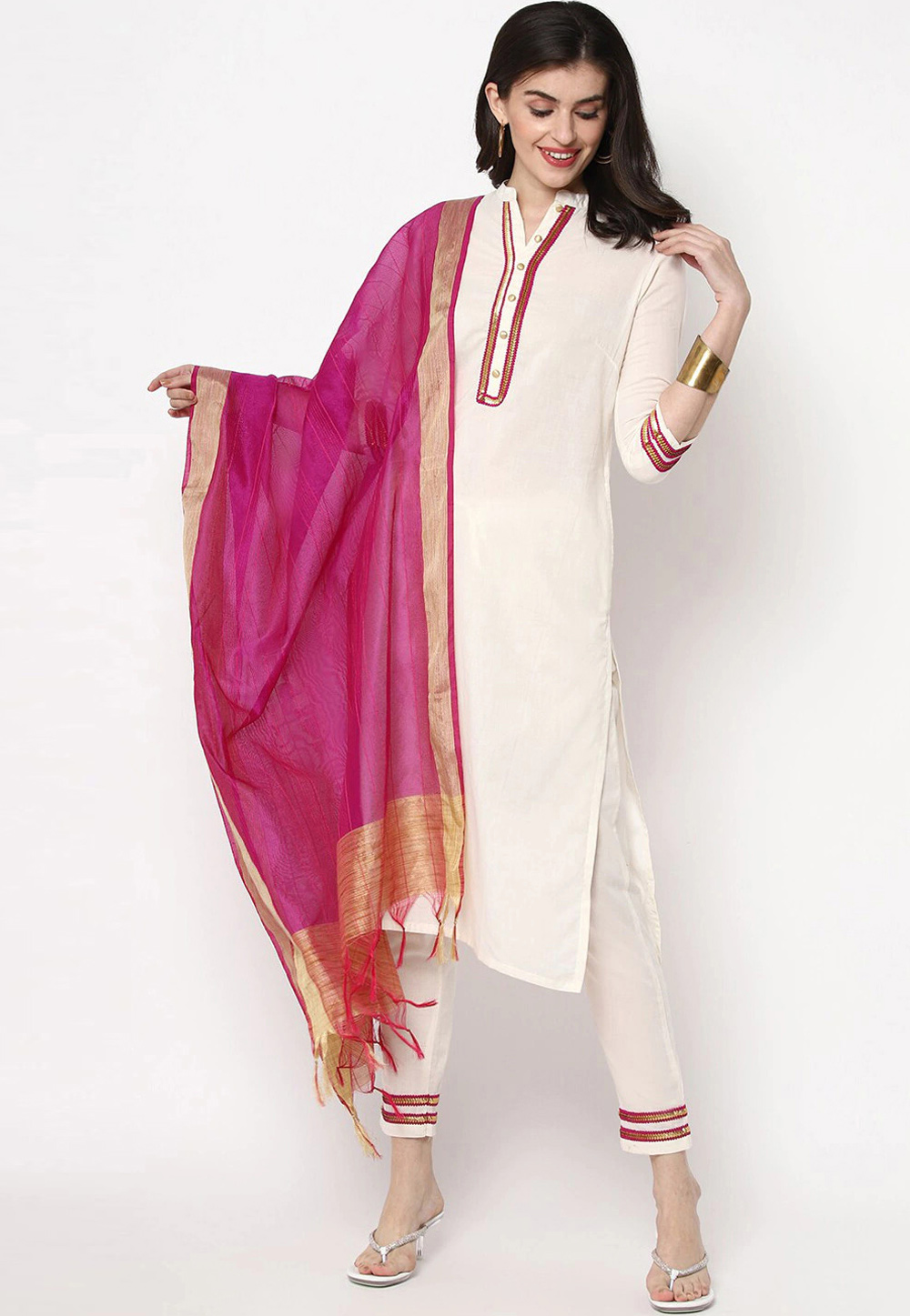 Off White Cotton Readymade Kameez With Pant 214644