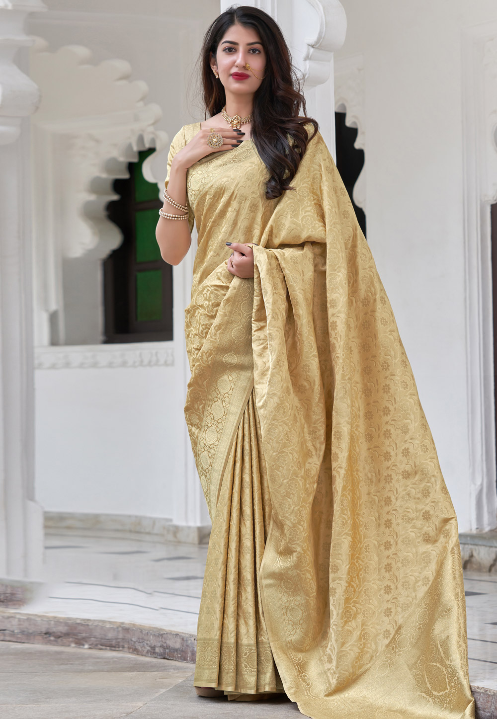 Beige Banarasi Silk Festival Wear Saree 234236