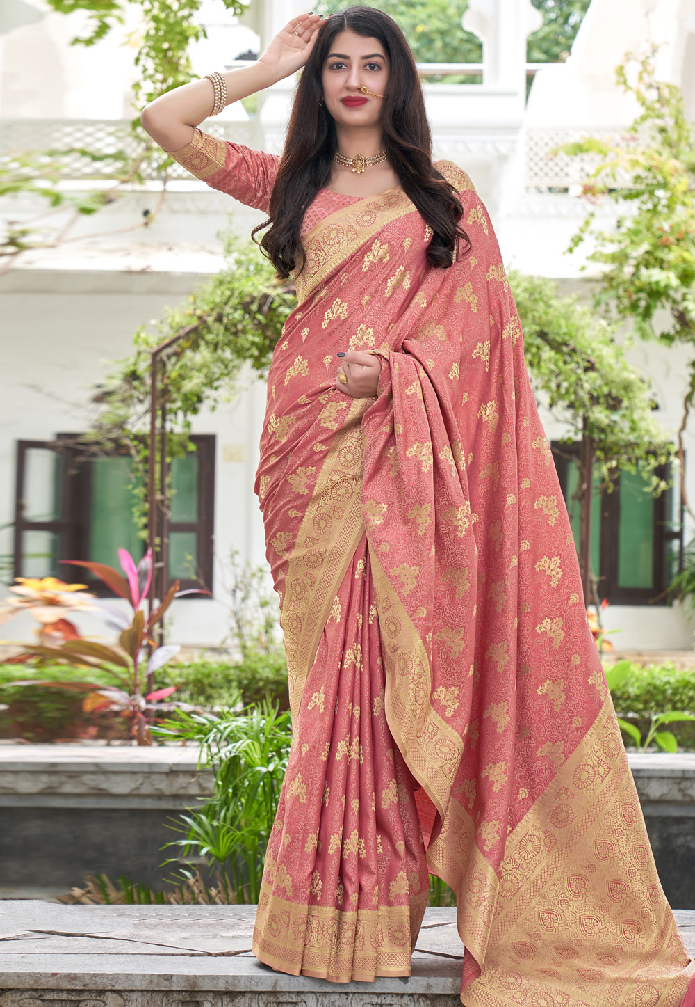 Pink Banarasi Silk Festival Wear Saree 234238
