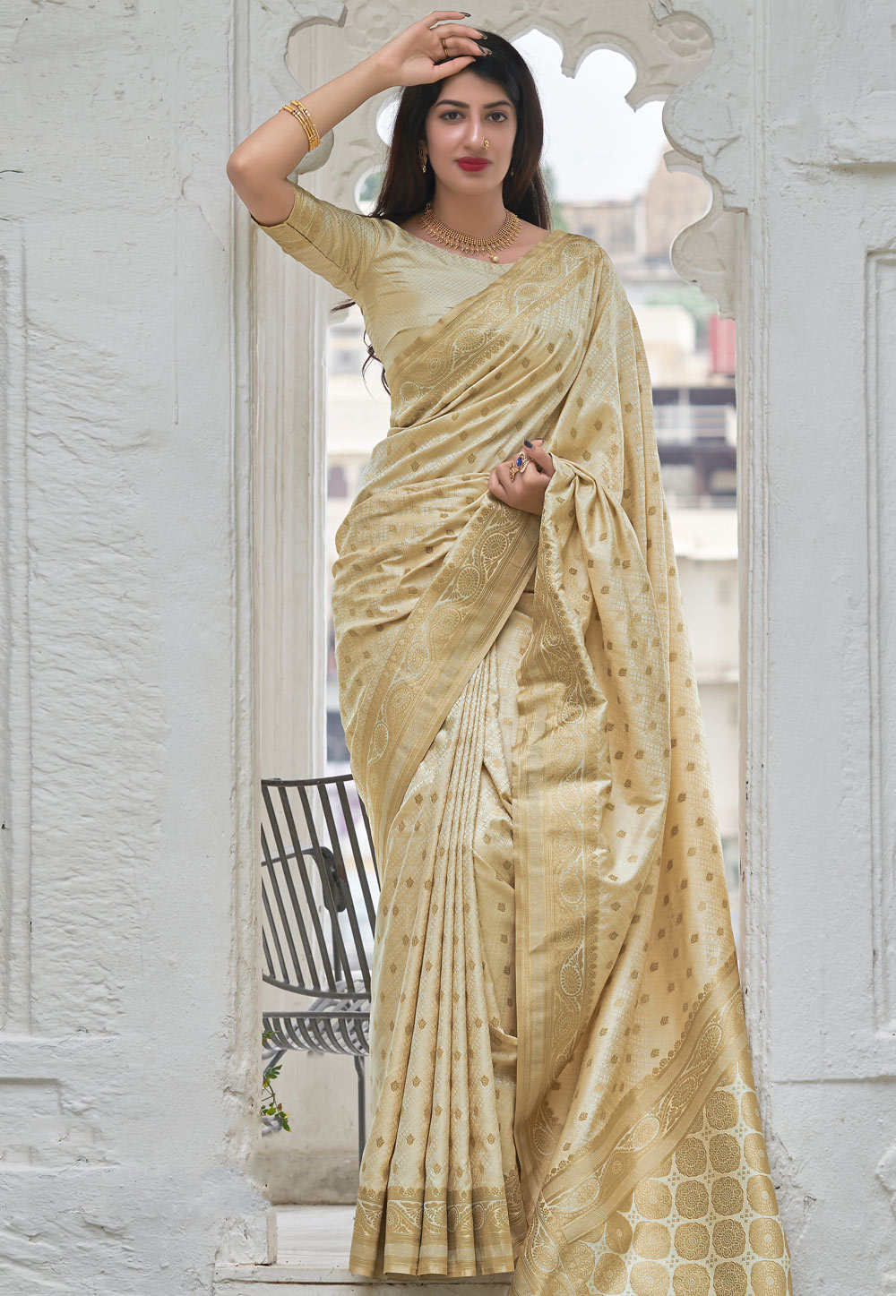 Beige Banarasi Silk Festival Wear Saree 234246