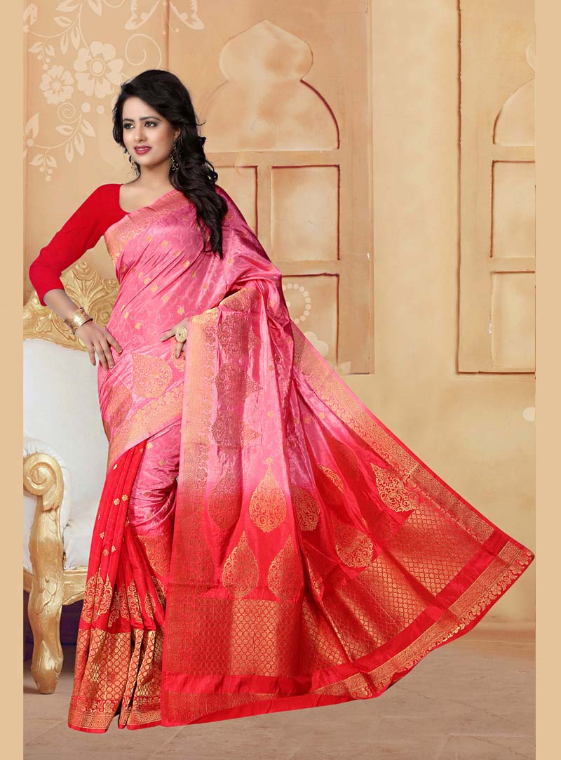 Red Banarasi Silk Saree With Blouse 66401