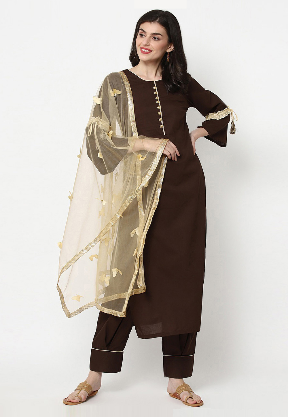 Brown Cotton Readymade Pant Style Suit 214623
