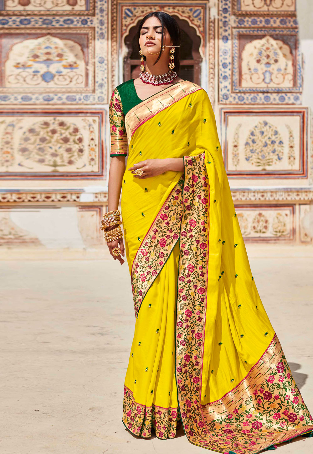 Yellow Silk Saree With Blouse 230901