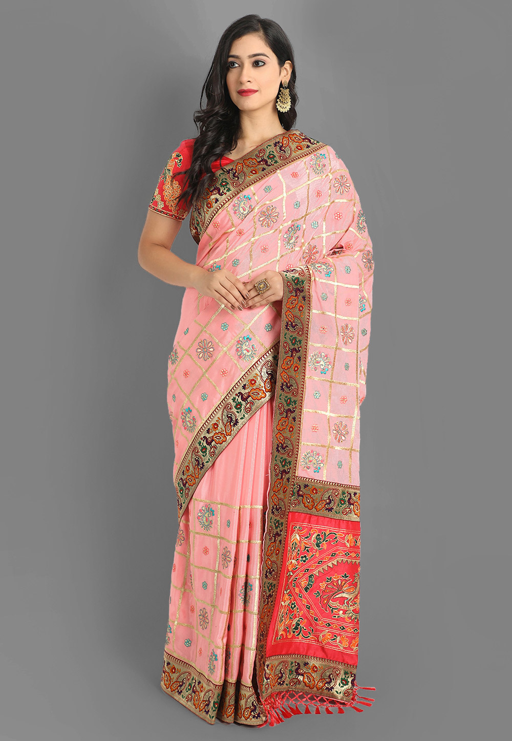 Pink Chinon Silk Saree With Blouse 254547