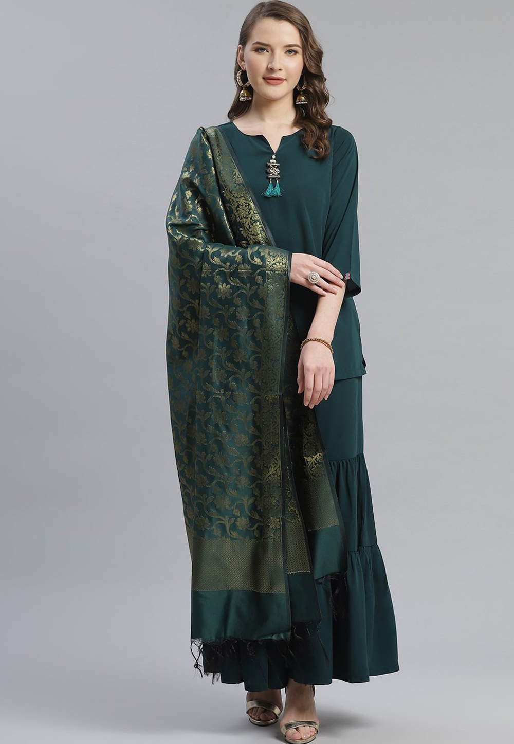 Teal Polyester Readymade Sharara Suit 214670