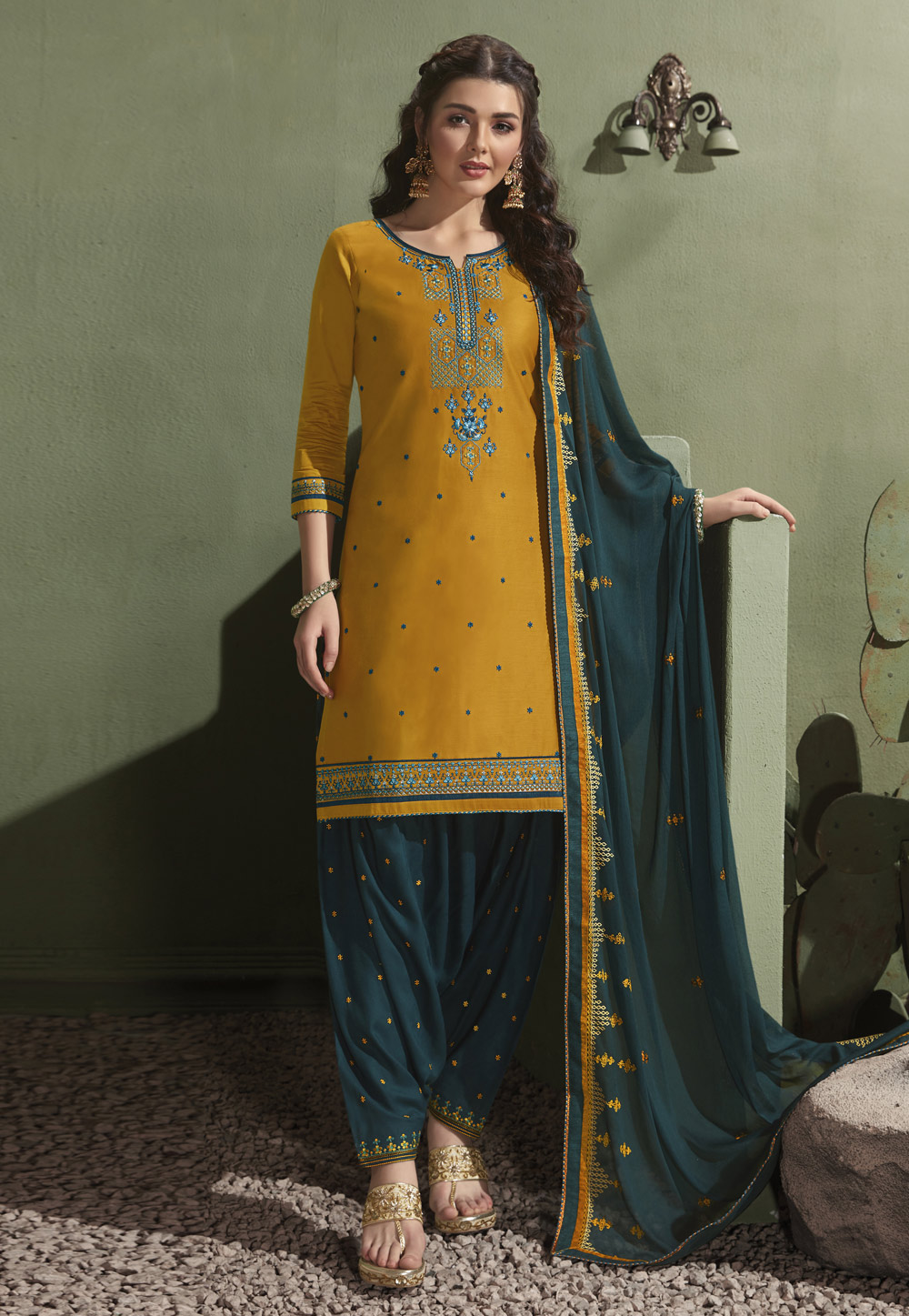 Yellow Satin Punjabi Suit 203040