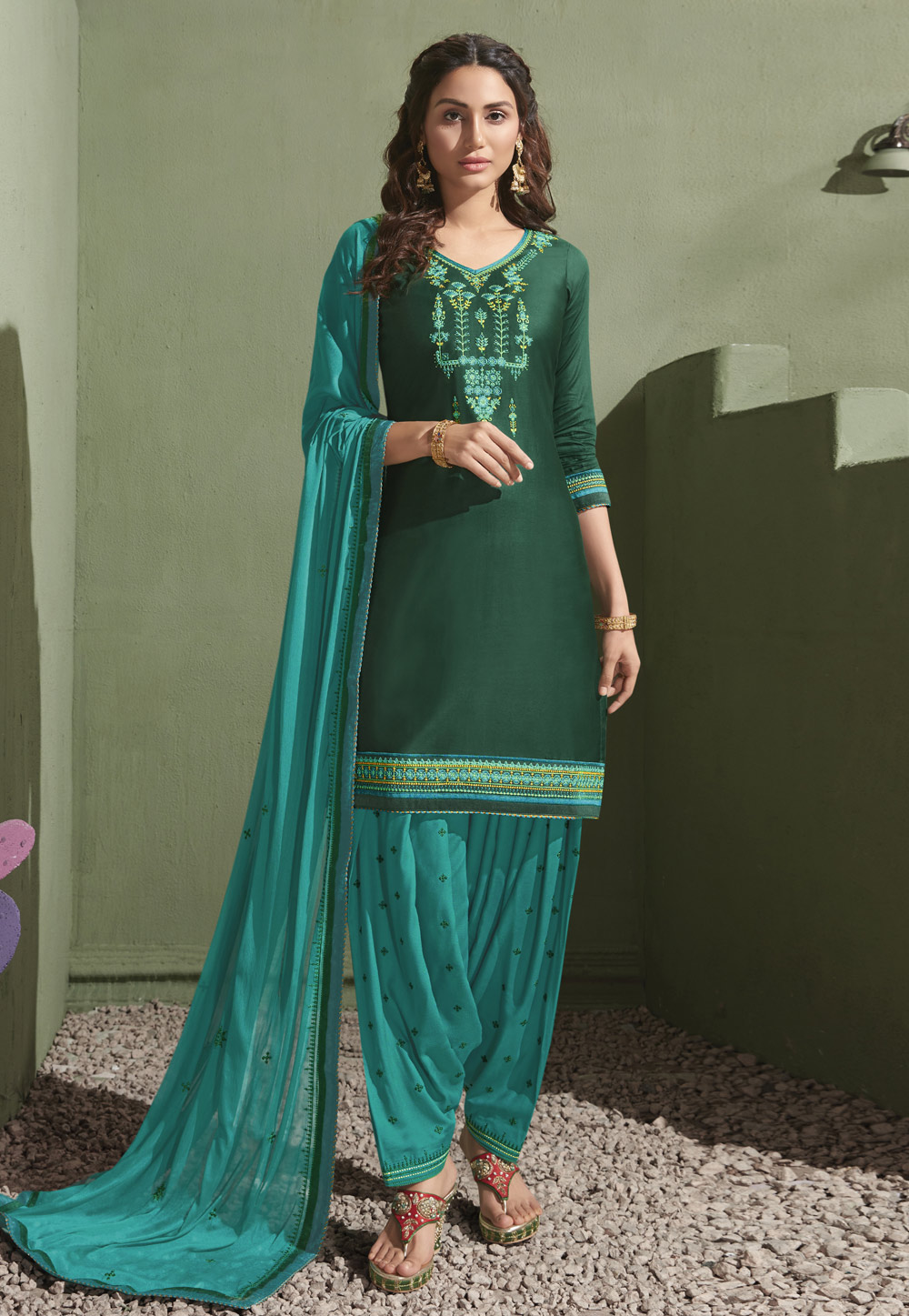 Green Satin Punjabi Suit 203042