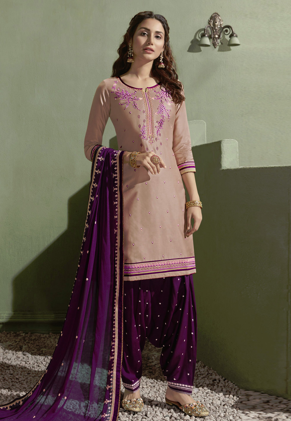 Beige Satin Punjabi Suit 203046