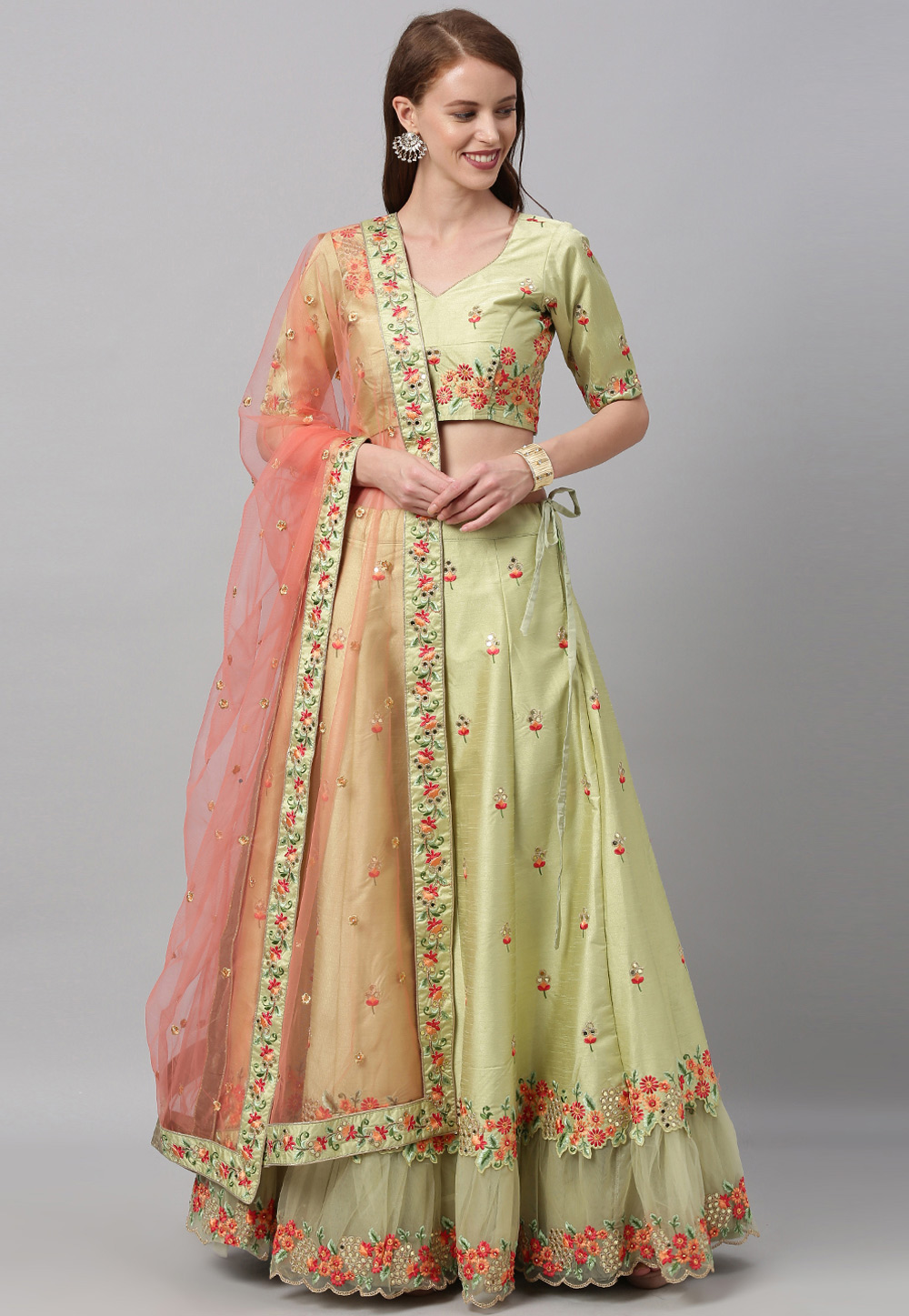 Pista Green Art Silk Circular Lehenga Choli 238460