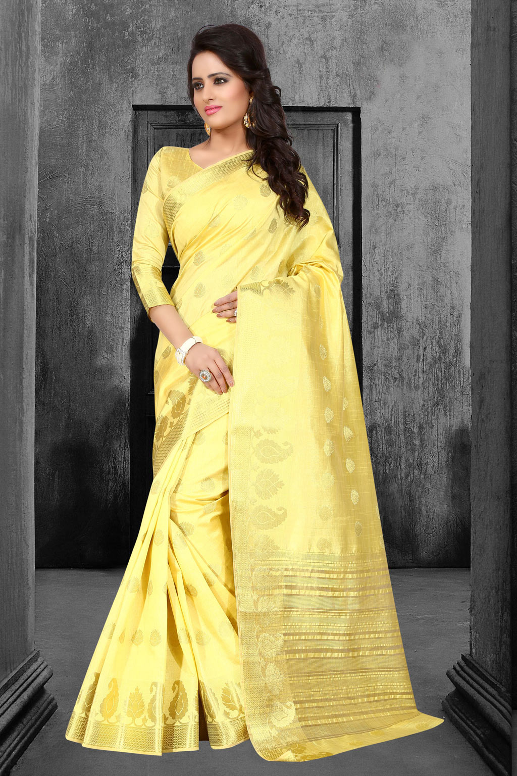 Yellow Tussar Silk Saree With Blouse 67594