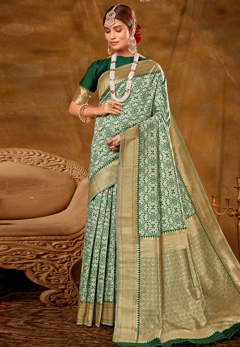 Light Green Banarasi Silk Saree With Blouse 235869