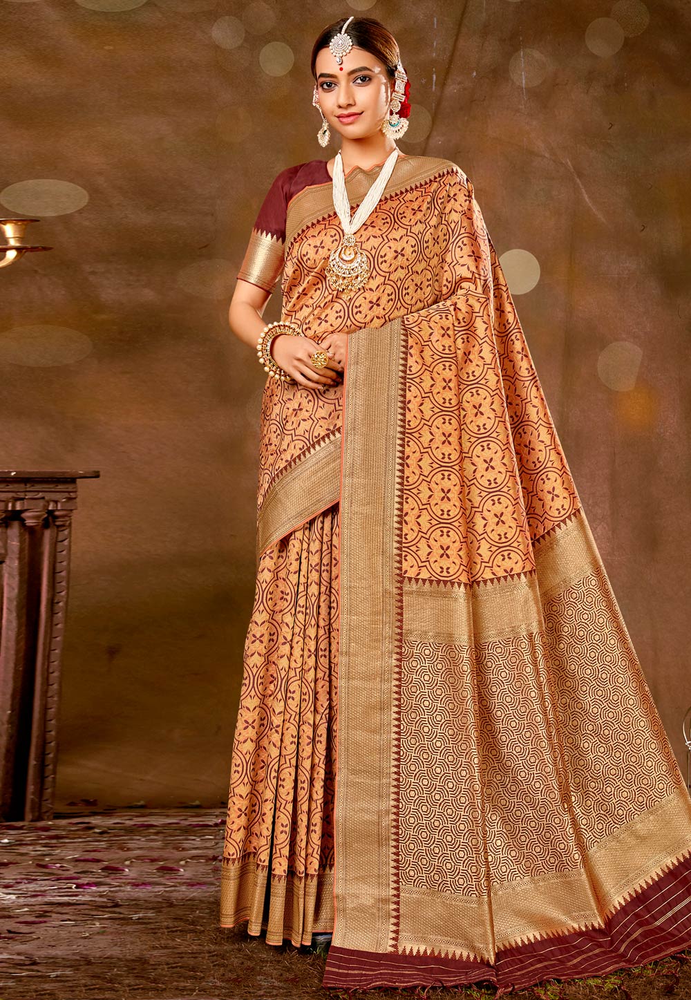 Orange Banarasi Silk Festival Wear Saree 235870