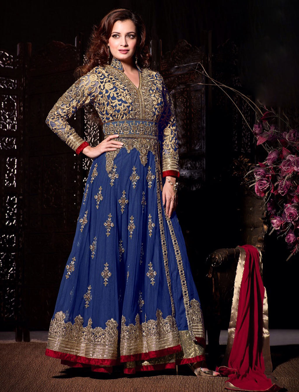 Diya Mirza Blue Net Designer Anarkali Suit 57782