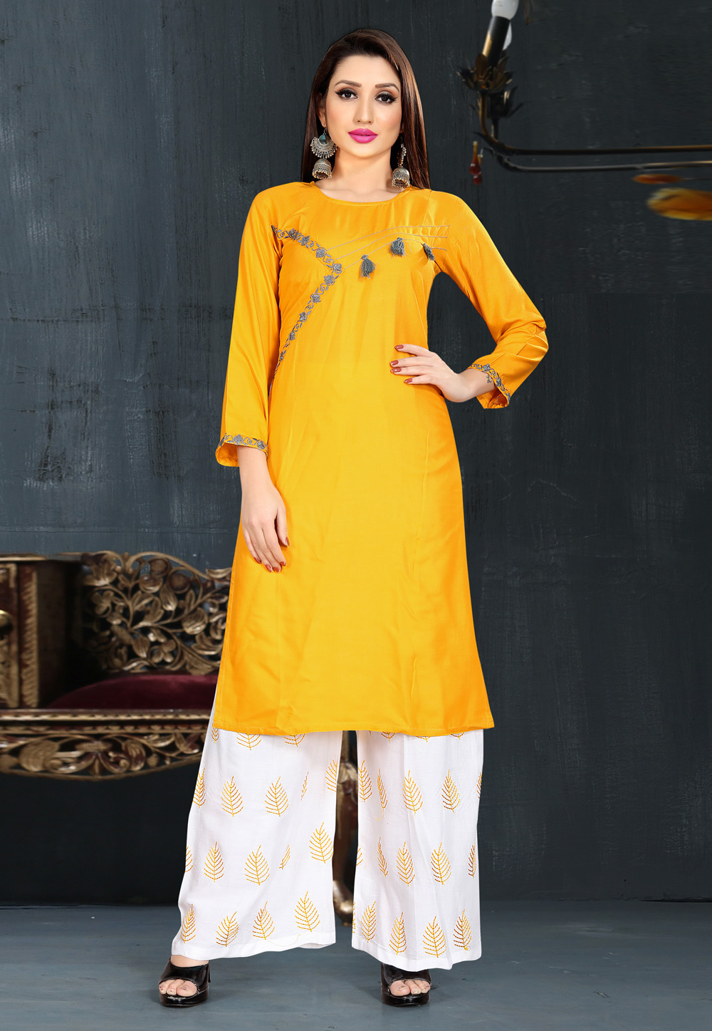 Yellow Rayon Readymade Kurti 203380