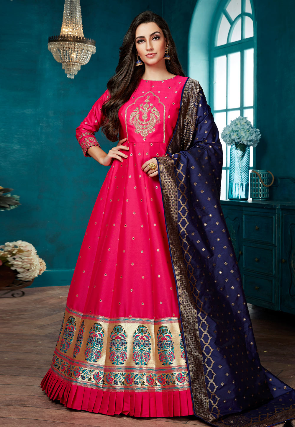 Pink Silk Readymade Floor Length Anarkali Suit 203570