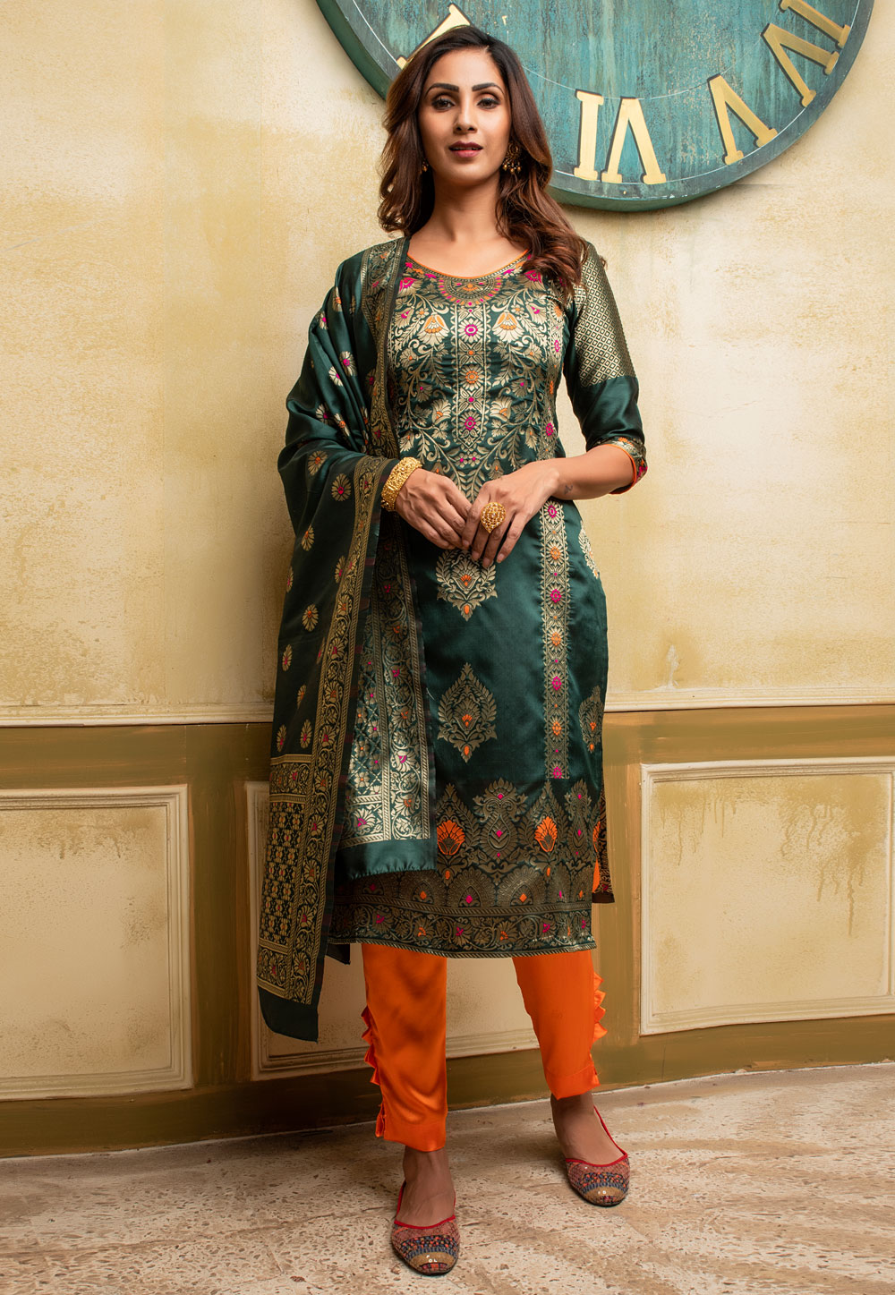Buy Black Ceremonial Art Banarasi Silk Pant Style Suit Online : USA, UK -  Salwar