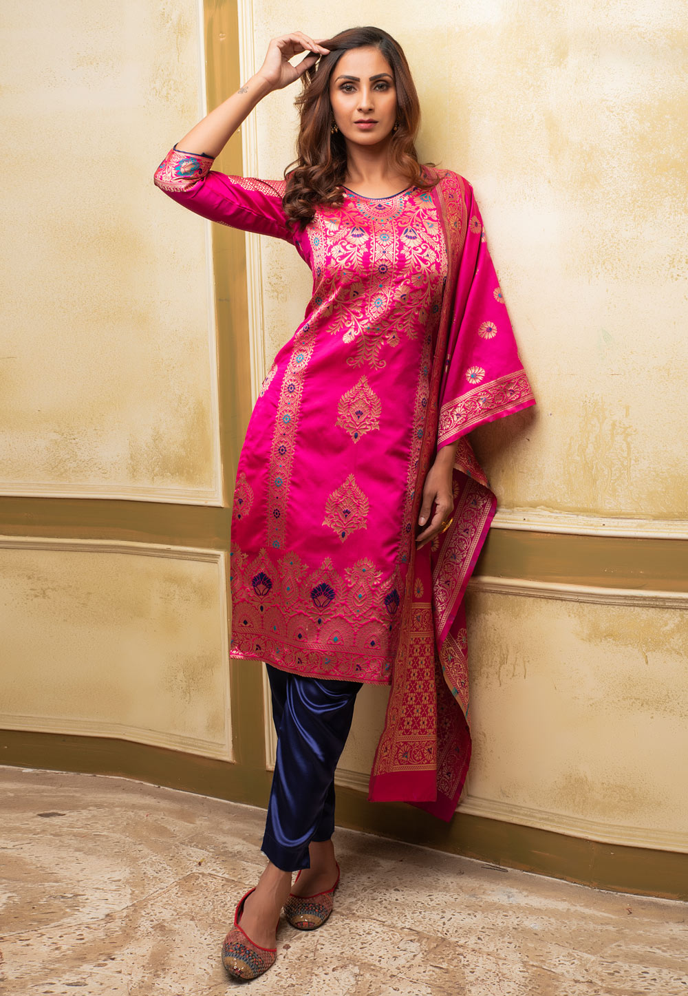 Magenta Banarasi Silk Pant Style Suit 236971