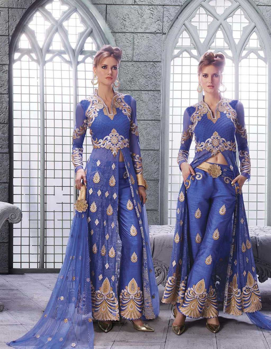 Blue Net Indo Western Anarkali Suit 63352