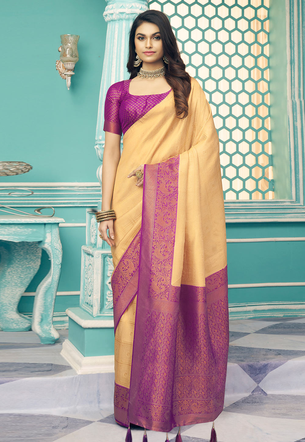 Golden Silk Saree With Blouse 248785