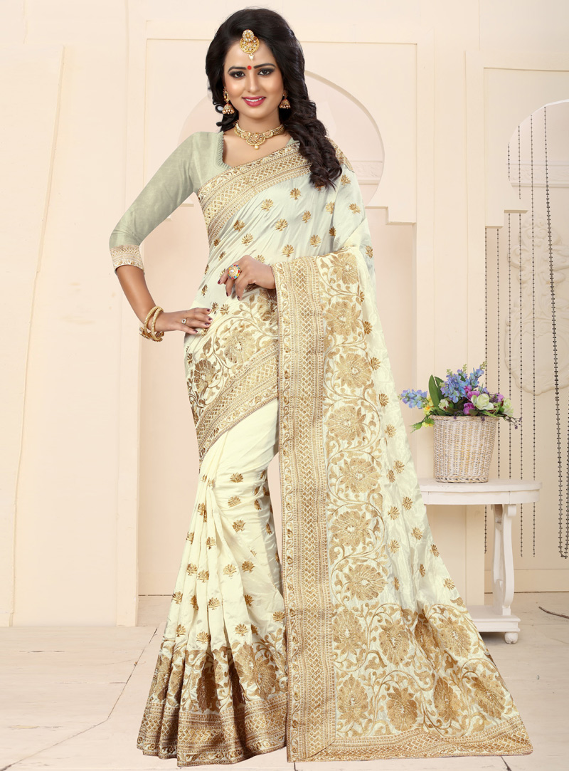 Off White Art Silk Saree With Blouse 114122