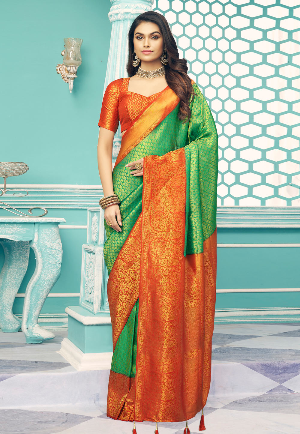 Light Green Silk Saree With Blouse 248787