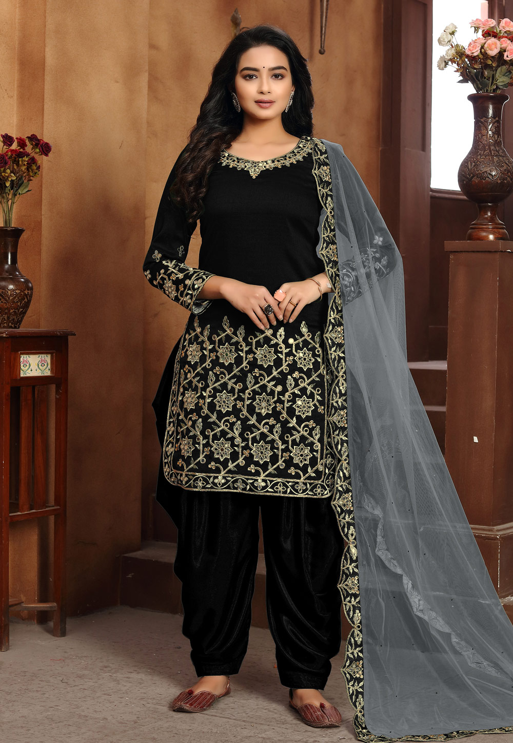 Black Art Silk Punjabi Suit 216142