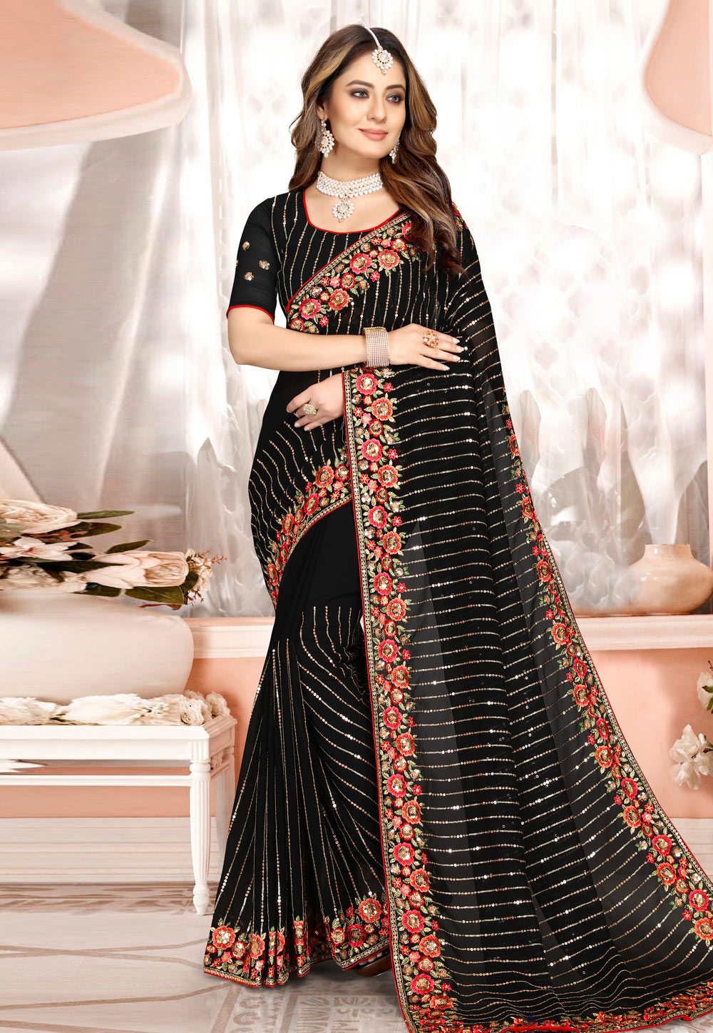 Black Georgette Saree With Blouse 249512