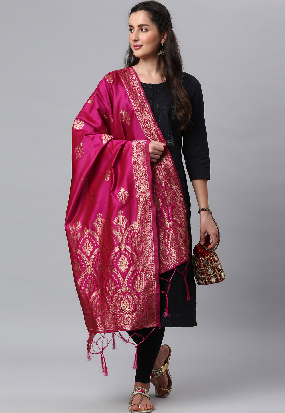 Pink Banarasi Silk Dupatta 235845