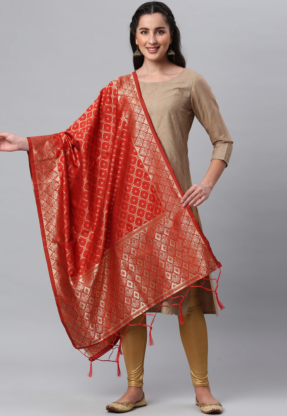 Red Banarasi Silk Dupatta 235849