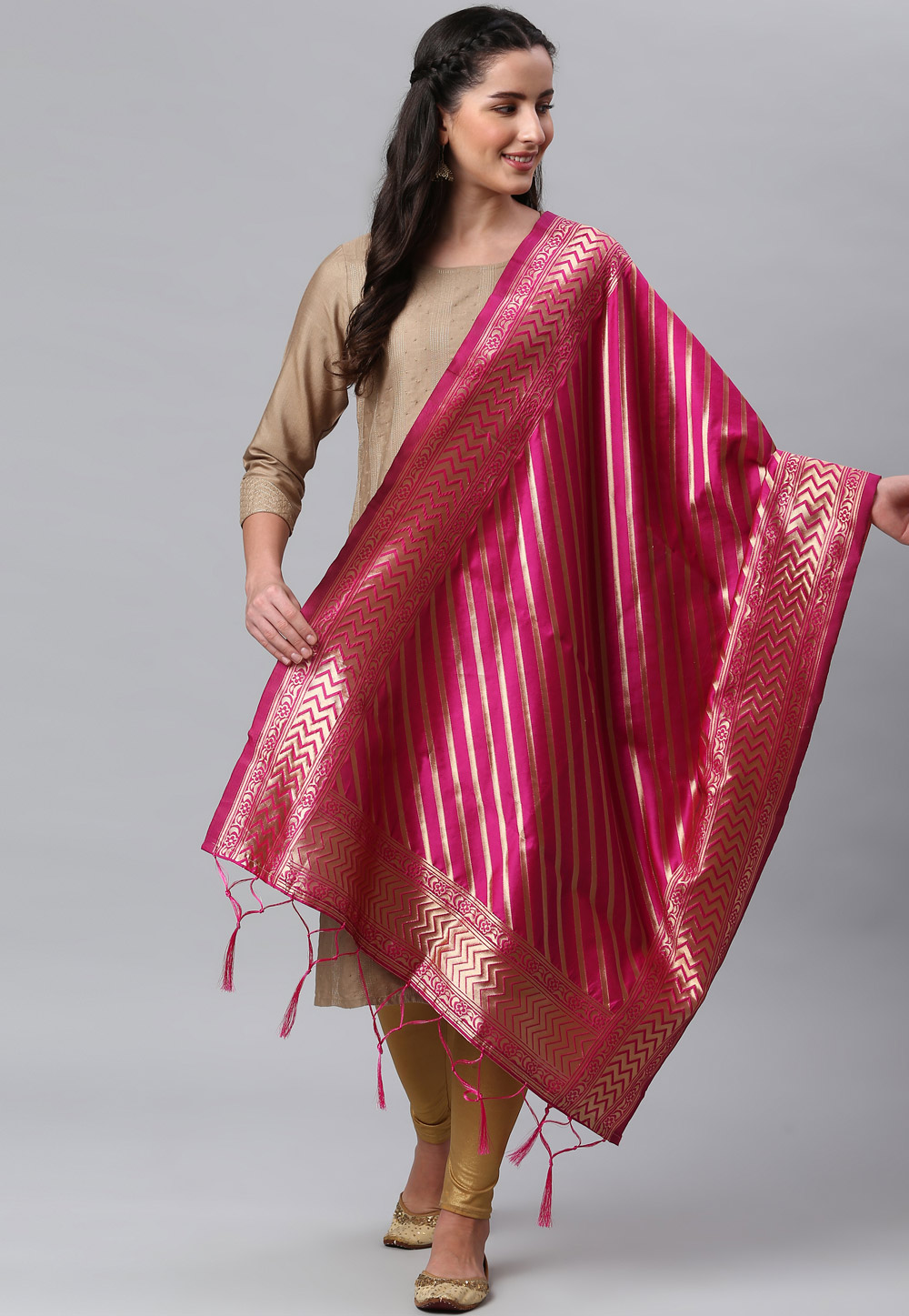 Pink Banarasi Silk Dupatta 235854