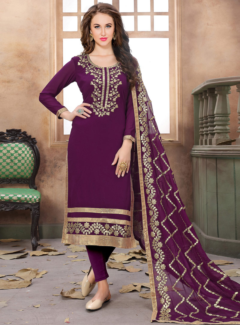 Purple Faux Georgette Churidar Salwar Suit 121822