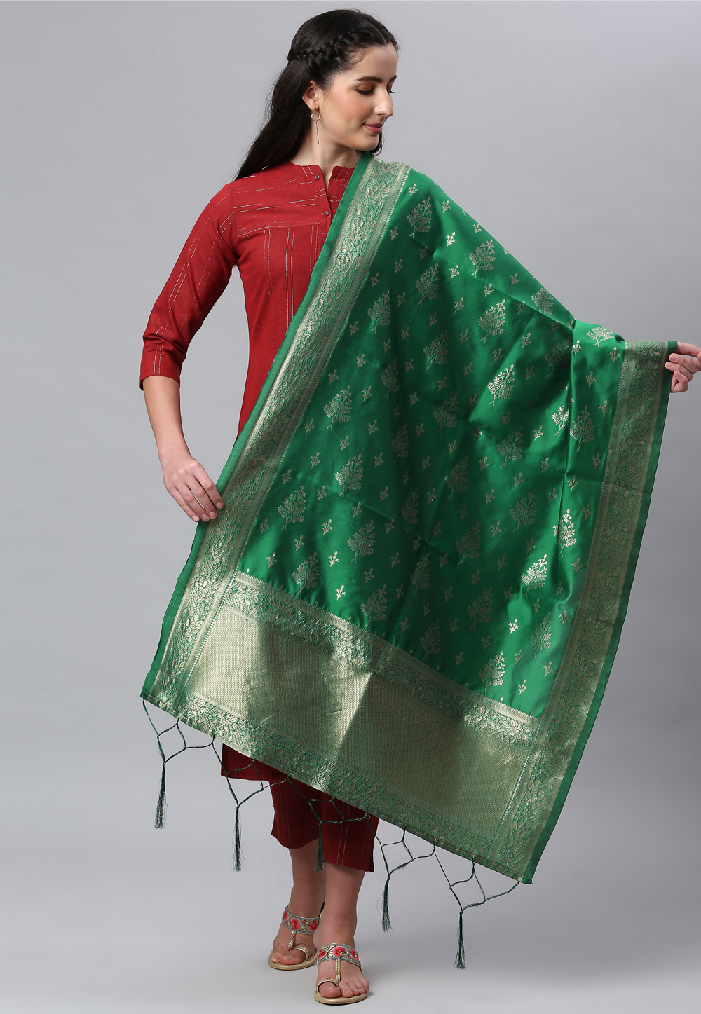 Green Banarasi Silk Dupatta 236248