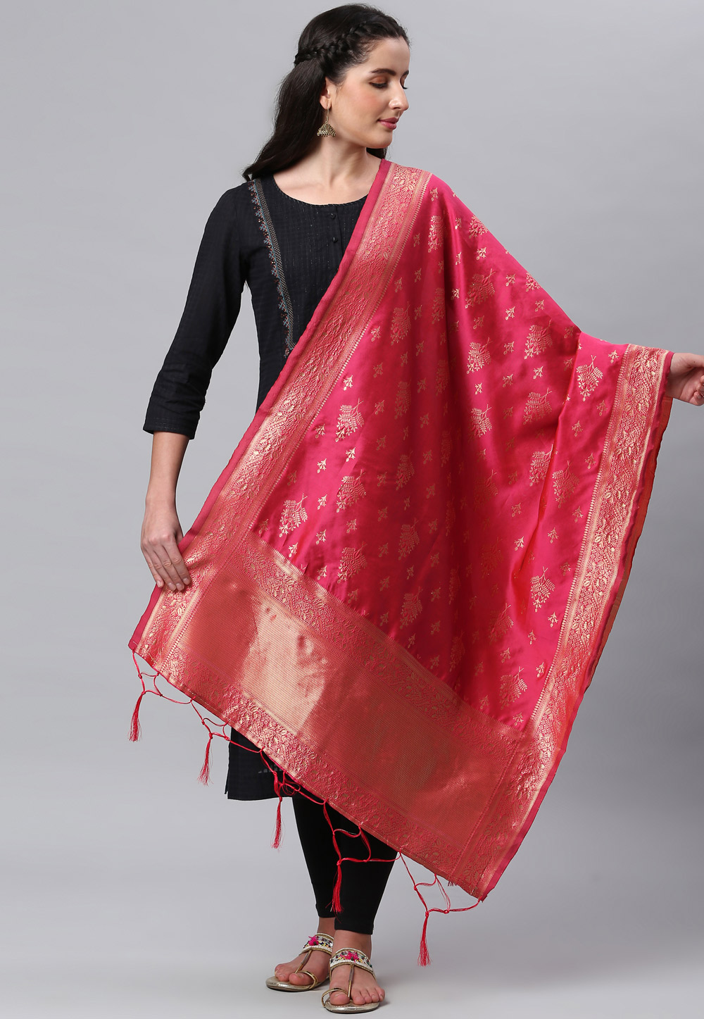 Pink Banarasi Silk Dupatta 236250