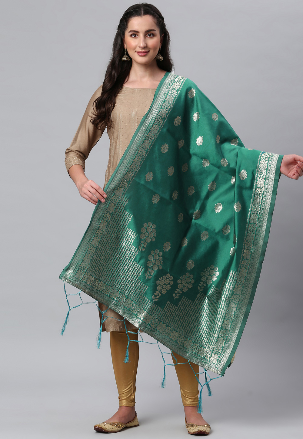 Green Banarasi Silk Dupatta 236254