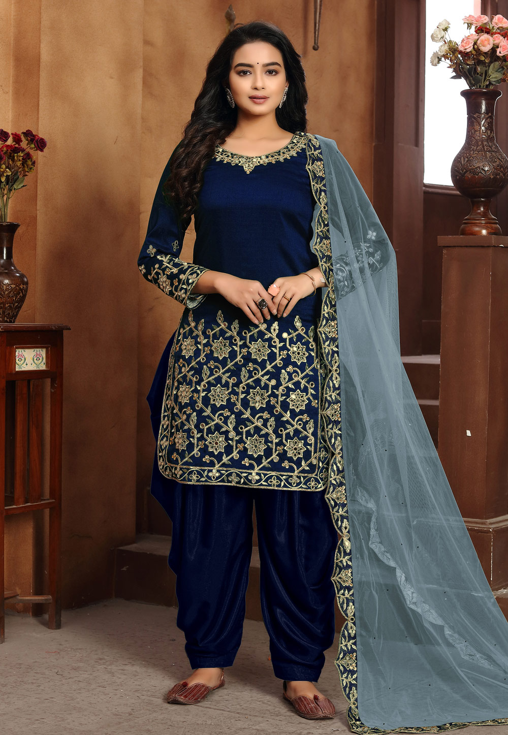 Blue Art Silk Punjabi Suit 216144