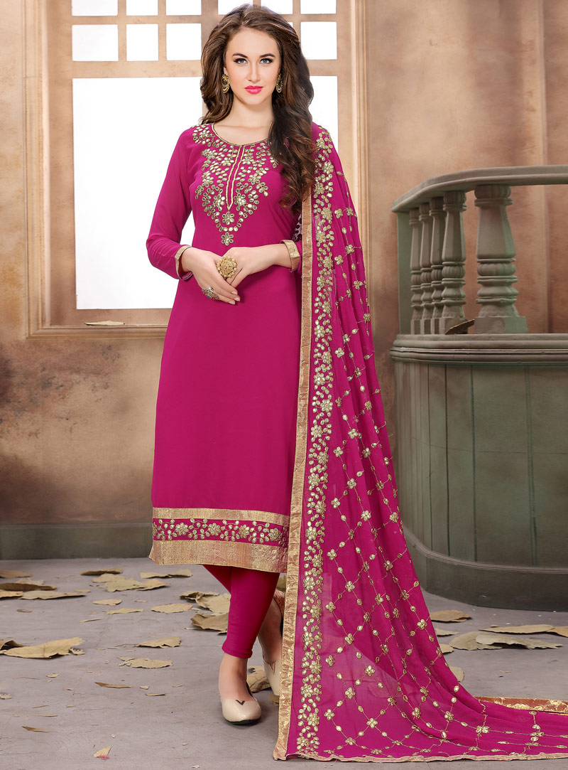 Pink Faux Georgette Churidar Salwar Suit 121824