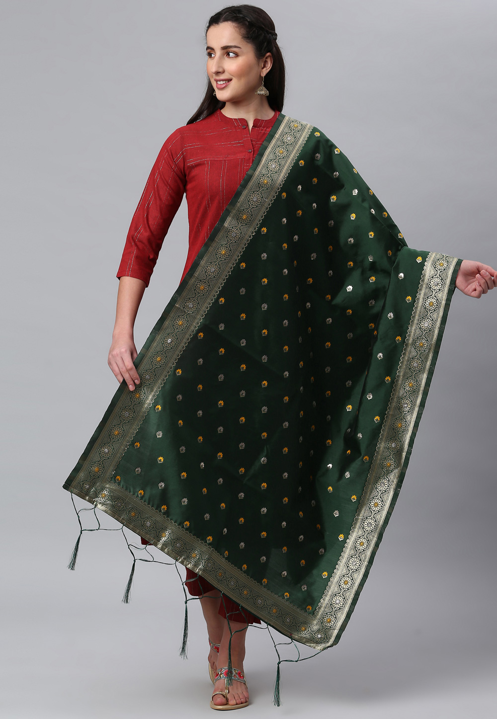 Green Banarasi Silk Dupatta 236413